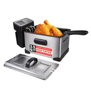 Gourmia 3.2 Qt Digital Deep Fryer with Adjustable 280F380F Temperature Control, LCD Display, Odor-Reducing Filtered Air Outlet Lid, Stainless Steel, GDF315