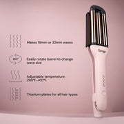 L'ANGE Hair VersaWaver Adjustable Titanium 3-Barrel Hair Waving Iron, Blush, 19mm and 32mm Wave Options, 4 Heat Settings, 2654-2655