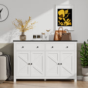 Homfa Farmhouse Kitchen Sideboard, 4-Doors 2-Drawers Wood Buffet Cabinet with Adjustable Shelves, White