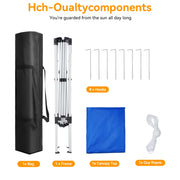 Vecukty Pop Up Canopy Tent, 10ft x 10ft Base, 8ft x 8ft Top, Blue, UV-Resistant Waterproof Cover, Steel Frame with Angled Legs, Adjustable Height, Four Storage Bags