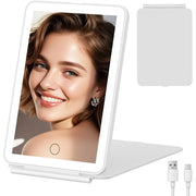 Funtouch Portable LED Lighted Makeup Mirror, Foldable Travel Vanity Mirror, 72 LED Lights with 3 Color Modes, Dimmable Touch Control, Rechargeable Battery, White, 296W