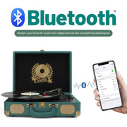DIGITNOW Vinyl Record Player Bluetooth Turntable 3-Speed Belt-Driven Portable Suitcase with Built-in Speakers Green 415