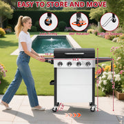 Seizeen 4000BTU Propane Stainless Steel 4-Burner BBQ Grill w/Foldable Side Table, Silver