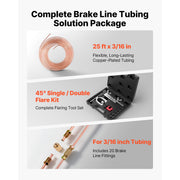 KFFKFF Brake Line Repair Kit, 3/16 in Copper-Coated Tubing, 45 Double and Single Flaring Tool Set, 25 ft Line, 16 Fittings, 4 Unions, Tube Cutter, 5 Adapters, Storage Case, CT-2032D