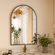 Grahmcy GRAHMCY-1226 Arched Bathroom Mirror, 16 x 24 in, Black Aluminum Frame