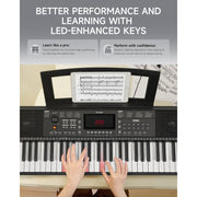 Donner DEK-300 61-Key LED Electronic Keyboard Piano with Interactive Light-Up Keys, 500 Timbres, 300 Rhythms, Teaching Mode, USB-MIDI Connectivity, Stand & Adjustable Bench