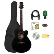 Jasmine S34C Orchestra Acoustic Guitar Bundle, Venetian Cutaway, Spruce Top, Sapele Back and Sides, Rosewood Fingerboard, Black