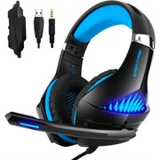 Beexcellent GM-5 Gaming Headset, Noise-Canceling Over-Ear, 7.1 Surround Sound, RGB Lighting, Blue