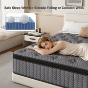 HIKOS 12 Inch Queen Hybrid Mattress, Cooling Gel Memory Foam, Individually Wrapped Pocket Coils, Medium Firm, Euro Top, Gray