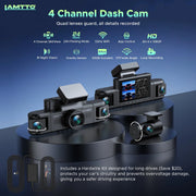 TOGUARD 4 Channel Dash Cam 360 Degree Car Camera, Dashcam Front Rear Inside for Car with 3