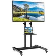 MountFTV Modern Rolling TV Stand with Metal Shelf for 32-82 Inch TVs
