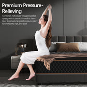 Pixafog 12 Inch Queen Innerspring Mattress with Individual Pocket Springs, Medium Firmness, Euro Top, Black