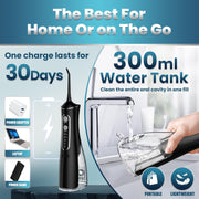 OasiSmile Water Flosser Portable Cordless Dental Irrigator 300ML Reservoir 5 Jet Tips 4 Modes IPX7 Waterproof Black L8