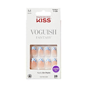 KISS Voguish Fantasy Press On Nails, Ending Scene Blue White Checkerboard, Medium Coffin, 28 Count