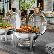 TINANA YH-CDBS-4 Chafing Dish Buffet Set, 4 Pack, 5QT Stainless Steel Round Food Warmers with Glass Lid and Lid Holder, Silver