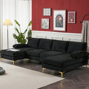 Ktaxon 110 Chenille Fabric Modern U-Shape Sectional Couch with Metal Feet, Black