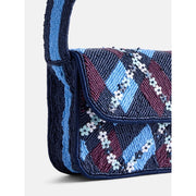 Free Assembly Women's Beaded Argyle Flap Shoulder Bag, Blue, Magnetic Closure, 9.75 in Strap Drop