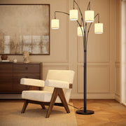 SUNMORY 5 Lights Tree Floor Lamp, 83.5 Large Tall Standing Lamp with Drum Linen Lampshade
