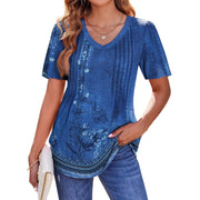 Fantaslook Womens Blouse, Dressy Casual V Neck Pleated Tunic Top, A Blue Floral