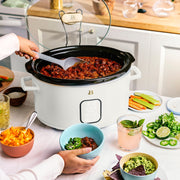Beautiful 6 Qt Programmable Slow Cooker, Five Preset Functions, Digital Timer, Steel Lid Holder, Oyster Grey and White Icing
