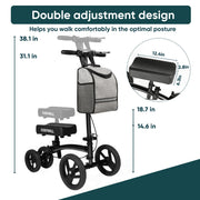 Cosywill Steerable Knee Scooter, Economy Foldable Medical Scooter with All-Terrain 8-Inch Wheels, Adjustable Handlebars and Knee Pad, Black