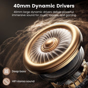 TRIGIZ Bluetooth Over-Ear Headphones, 78H Playtime, Bluetooth 5.4, Dual Device Connection, Deep Bass, Active Noise Cancellation, Foldable Lightweight Design, Black