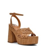 DV Dolce Vita Whishora Platform Block Heel Sandal, Woven Raffia, Adjustable Ankle Strap, Open Toe, 4.5 in Heel