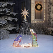 MM 990339612 6ft. Pre-Lit Twinkling Nativity Scene with Chasing Light Function