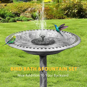 SPECSTAR Outdoor Bird Bath Fountain, Polyresin Antique Gray Garden with Solar Powered Round Pond Fountain, 20 in, VH21