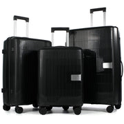 Travelhouse 3 Piece Checked Hard Shell Luggage Set, Lightweight ABS Suitcases with TSA Locks, 4 Spinner Wheels, 3-Step Telescoping Handles, Black