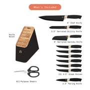 Beautiful 5308035 12 Piece Stainless Steel Knife Set Block Soft Grip Ergonomic Handles Black by Drew Barrymore