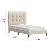 Mainstays 3038-330 Hillside Square Tufted Upholstered Twin Bed, Ivory Fabric