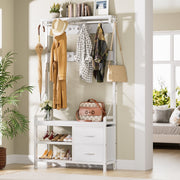 GIKPAL SX_HI1311_02 5-in-1 Hall Tree Entryway Bench with Coat Hooks, 17 Hooks, 2 Drawers, and Top Shelf, White