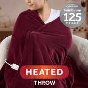 Sunbeam Electric Heated Throw Blanket Merlot Super Soft Microplush 4 Heat Settings Oversized 60 x 80