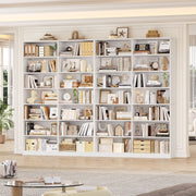 Hiphuta 84 in Tall Double Wide 7-Tier Bookcase with 14 Cubes, Reinforced Shelves, Waterproof White Finish, 700 lb Capacity, Contemporary Style, 1067497