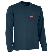 Milwaukee Work Shirt, Men's 3X-Large Blue Gridiron Cotton/Polyester Long-Sleeve Pocket T-Shirt, Moisture Wicking, Anti-Odor, Relaxed Fit, 606BL-3X