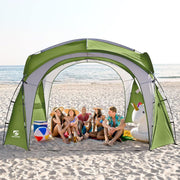 UNP Easy Beach Tent 12 X 12ft Pop Up Canopy UPF50+ Tent with Side Wall  Ground Pegs  and Stability Poles  Sun Shelter Rainproof  Waterproof for Camping Trips  Backyard Fun  Party Or Picnics (Green)