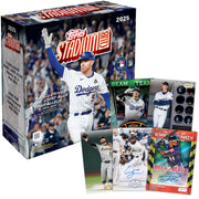 Topps 2025 Stadium Club MLB Baseball Trading Card Mega Box, 18 Packs, 8 Cards Per Pack, Includes 9 Light Blue Parallels, Autographs, Inserts, Glossy Finish