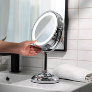 Jerdon Lighted Tabletop Mirror with 10X and 1X Magnification, Adjustable LED Lighting, Chrome Finish, 8.5-Inch Diameter, 16-Inch Tall JS8510BC