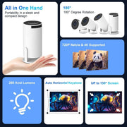 Geek Chef Smart 1080P Portable Projector with Android TV 11, Auto Keystone Correction, Dolby Audio, Wi-Fi 6, Bluetooth 5.0, 180 Adjustable Stand, TS9