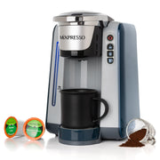Mixpresso Single Serve Coffee Brewer, Compatible with K-Cup Pods and Ground Coffee, 4 Brew Sizes, 45oz Removable Water Tank, Rapid Brew Technology, Auto Shut-Off, Blue and Grey, K4NBG00