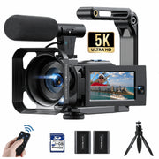 Campark AC09 Video Camera Camcorder, Dual Lens 5K 25FPS, 3-Inch 270 Rotating Touch Screen, 56MP Photo, Wi-Fi, External Microphone