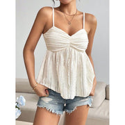 W-Wfam Womens Summer Spaghetti Strap Lace Trim Peplum Backless Crop Tank Top, Apricot, S M L