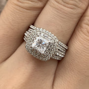 Newshe Jewellery BR0763_FM_8 Moissanite Wedding Ring Set, 1.9ct Princess Cut, 925 Sterling Silver, White, Size 8