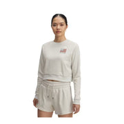 Under Armour UA Rival Freedom Ladies Long-Sleeve Crop Crew Sweatshirt, Lightweight White Fleece