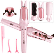 Huakeyou 3-in-1 Auto Rotating Curling Iron with Waver and Straightener Brush, Pink