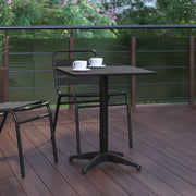 Flash Furniture Mellie 23.5 in Black Square Aluminum Indoor-Outdoor Patio Table with Stainless Steel Top and Sturdy Base