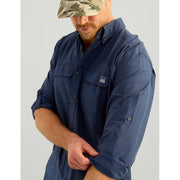 HUK Next Level Men's Long Sleeve Fishing Button-Down Shirt, UPF 50+ Sun Protection, 4-Way Stretch, Moisture-Wicking, Naval Academy, Large, H1500215