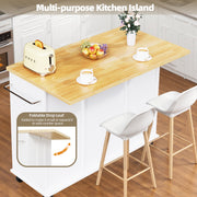 Walsunny Kitchen Island Cart with Expandable Drop Leaf Table, 1 Drawer, 2 Magnetic Door Cabinets, 2 Open Shelves, 5 Wheels with 2 Lockable, Stainless Steel Towel Rack, White