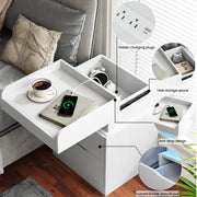 IDEALSOUL Nightstand Set of 2 with Multifunctional Charging Station, LED Lighting with 22 Dynamic Modes, 3 Hidden Drawers, White MDF, Modern Design, CTG001